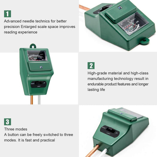 Sonkir Soil pH Meter, MS02 3-in-1 Soil Moisture/Light/pH Tester Gardening Tool Kits for Plant Care, Great for Garden, Lawn, Farm, Indoor & Outdoor Use (Green)