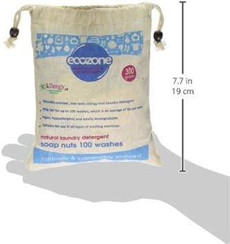 Ecozone Soap Nuts Natural Laundry Detergent, 100% Organic Biodegradable Washing Machine Pellets, Plastic Free, Effective Eco Cleaning For Clothing & Fabrics, Hypoallergenic & Vegan Friendly (300G Bag)