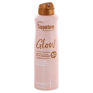 Coppertone Glow With Shimmer Sunscreen Spray Spf 50, Water Resistant Spray Sunscreen, Broad Spectrum Spf 50 Sunscreen Spray, 5 Oz Spray