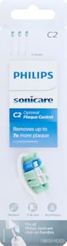 Philips Sonicare Genuine C2 Optimal Plaque Control Toothbrush Heads, 3 Brush Heads, White, Hx9023/65