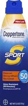 Coppertone SPORT Sunscreen Spray SPF 50, Water Resistant Spray Sunscreen, Broad Spectrum SPF 50 Sunscreen, 5.5 Oz Spray