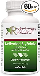 Activated B12 Folate Lozenges Formula | High Potency Methylcobalamin Metafolin Folate L-5-Mthf | Bioactive Forms Vitamin B12 And Folate | 60 Fast-Dissolving Tablets |Adaptogen Research