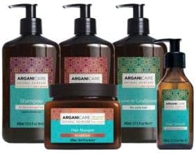 Arganicare | Shampoo 400 Ml + Conditioner 400 Ml + Mask 500 Ml + Serum 100 Ml + Leave-In Treatment 400 Ml | Argan Ritual | Soothes The Scalp | Nourishes & Strengthens | Curly Hair