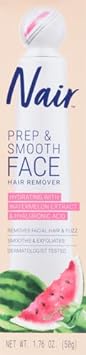 NAIR Prep & Smooth Face, Exfoliating Facial Hair Removal for Woman, Depilatory Cream, Smooth Skin Solution for Effective Hair Removal, Hydrating with Hyaluronic Acid for Skincare, 1.76 oz
