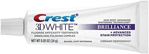 Crest 3D White Brilliance Toothpaste, Vibrant Peppermint, Travel Size, 0.85 Oz (24G) - Pack Of 12