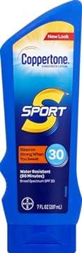 Coppertone SPORT Sunscreen SPF 30 Lotion, Water Resistant Sunscreen, Body Sunscreen Lotion, 7 Fl Oz