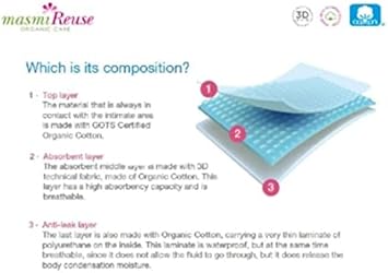 Masmi Washable Reusable Cloth Menstrual Night Pad. Equivalent To 3 Tampons, Up 100 Washes. Made With Gots Certified Organic Cotton (Global Textile Standard), Purple