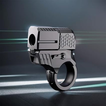 Finger Ring Launcher Toy – Spinning Fidget Ring Gun with Realistic Decompression Pistol Design | EDC Magnetic ((Shell-ejecting fingertip Pistol 1 Gun + 3 Shells + 10 Bullets), Black)