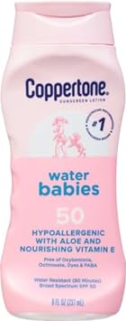 Coppertone Water Babies Sunscreen Lotion SPF 50, Pediatrician Recommended, Water Resistant, 8 Fl Oz Bottle