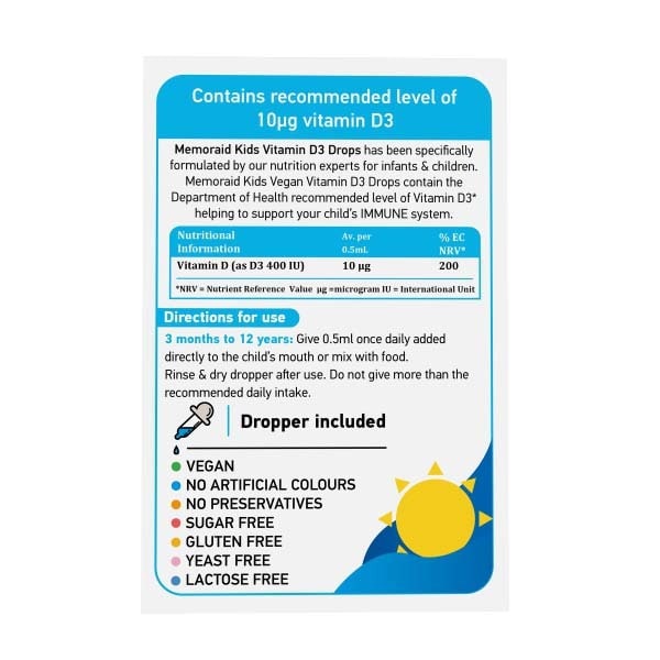 Memoraid Kids Vegan Vitamin D3 Drops 30Ml (2 Months Supply)