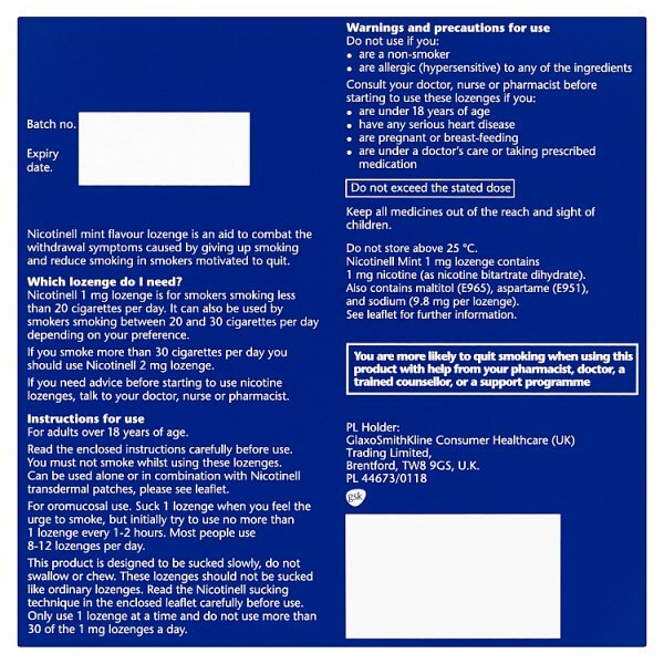 Nicotinell Nicotine Lozenge Stop Smoking Aid, 1 Mg, 204 Pcs