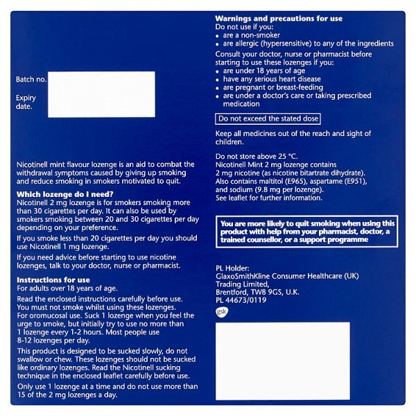 Nicotinell Lozenge Stop Smoking Aid 2 Mg Mint 204 Pieces