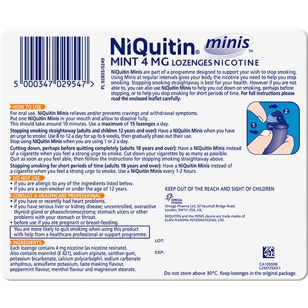 Niquitin Minis Mint 4Mg, 60 Lozenges- Quit Smoking Aid