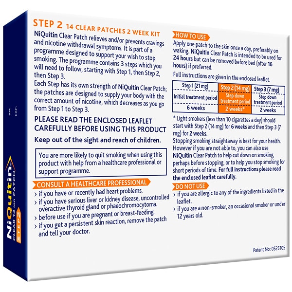 Niquitin 14Mg Step 2- 14 Nicotine Patches- Stop Smoking Aid