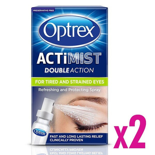 2 X Optrex Actimist Double Action For Tired & Strained Eyes