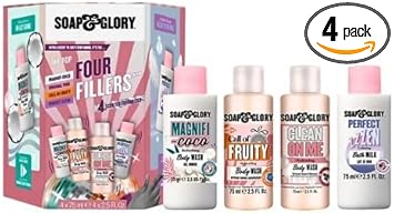 Soap & Glory - The Top Four Fillers Gift Set - Box Of 4 X 75Ml Shower Gel And Bath Milk - Gorgeous Bath And Body Gift Box - Soap & Glory Miniatures Collection – Toiletry Set – Delectable Scents