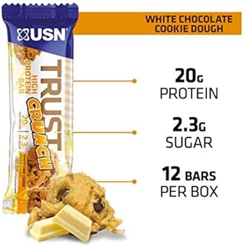 Usn Trust Crunch White Cookie Dough Protein Bars: Indulgent And Filling High Protein Snacks - 20G Protein Per Serving (12 X 60G Bars)