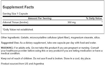 Swanson Adrenal Glandular 350 Milligrams 60 Capsules (4 Pack)