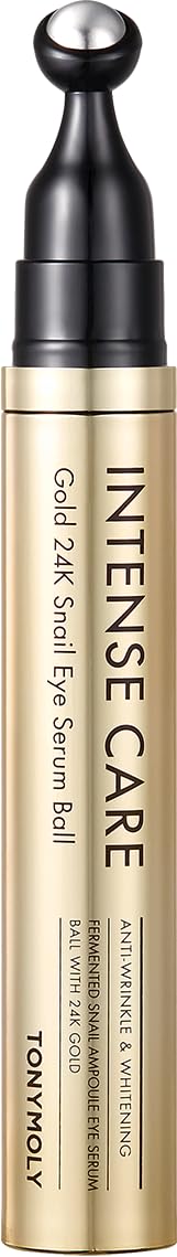 Tonymoly Intense Care 24K Gold Snail Eye Serum Anti-Aging, Brightening, Reduces Puffiness, Dark Circles & Wrinkles With Hyaluronic Acid & Peptides, 360° Eye Roller Massage Applicator, 20Ml