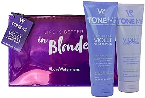 Watermans Blonde Set - Purple Shampoo And Conditioner Set With Free Make Up Bag - Remove Yellow Tones Fast For Blonde, Platinum, White, Or Grey Hair