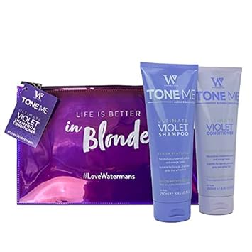 Purple Shampoo & Purple Conditioner set with Free Makeup Bag, Watermans Life is Better in Blonde set - Remove Yellow tones fast for Blonde, Platinum, White or Grey Hair