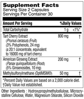 KORESELECT Tart Cherry Extract Capsules 16,000mg, MSM Joint Support Supplement for Men & Women with American Ginseng, Antioxidant Strength Joints Mobility & Comfort Strength - 60 Vegan Capsules : Health & Household