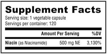 Nutrabio Niacinamide Supplement For Normalized Blood Lipids, Better Ldl & Hdl Levels, Flush Free Vitamin B3, 500Mg - 120 Vegetable Capsules