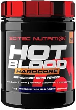 Scitec Nutrition Hot Blood Hardcore, pre-Workout Drink Powder with Amino acids and creatine, 375 g, Blackcurrant Goji Berry : Amazon.co.uk: Health & Personal Care