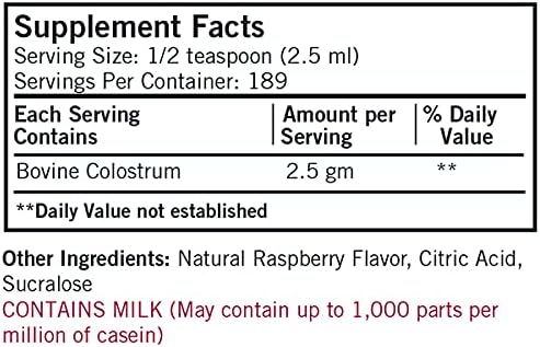 Kirkman Colostrum Gold Immune Support Supplement, 16 Fl Oz, Raspberry Flavored Liquid Bovine Colostrum, Supports Muscle, Skin & Cartilage Tissue Growth, Antibiotic & Added Hormone Freeā¦