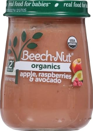 Beech-Nut Organics Stage 2 Organic Baby Food, Apple Raspberries & Avocado, 4Oz Jar