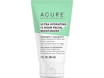 Acure Ultra Hydrating 12 Hour Facial Moisturizer - Intense Morning Moisture For Dry Dull Skin - Infused Blend Of Adaptogens Aswagandha & 7 Supergreens - All Natural Vegan Cream Formula - 1 Fl Oz