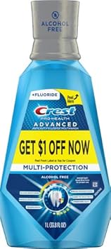 Crest Pro-Health Advanced Mouthwash, Alcohol Free, Multi-Protection, Fresh Mint, 1 L (33.8 Fl Oz) : Health & Household