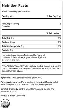 Swanson 100% Certified Organic Ginger Root Tea 20 Bag(S)