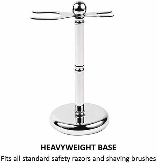 Parker Deluxe Chrome Safety Razor & Shaving Brush Stand – Weighted Chrome-Plated Display Stand For Safety Razors & Brushes (Handles Up To 25 Mm Knot Size)