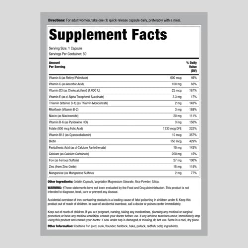 Lindberg Prenatal Vitamins For Women | 60 Capsules | Multivitamin & Mineral With Folate And Iron | Once Daily Supplement | Non-Gmo, Gluten Free