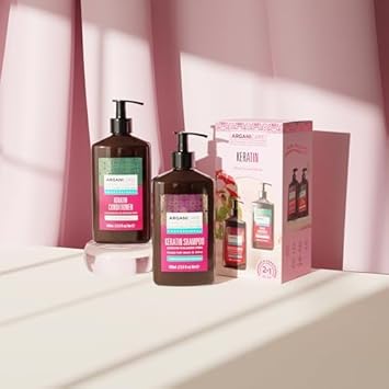 Arganicare | Keratin Shampoo + Conditioner | Regenerates Hair Intensely | Prevents And Treats Split Ends | Soft, Silky, Shiny Hair | Made In France | 2X400Ml
