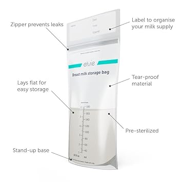 Elvie - Leak-Proof Breastmilk Storage Bags - Freeze And Warm Breast Milk - At Home Or On The Go - Hygienic Double-Seal Zipper - Breastfeeding Essentials - 100 Count