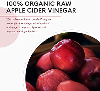 Organic Apple Cider Vinegar Capsules - Weight Loss Support (W/ Patented Capsimax ), Weight Management For Women & Men, Promotes Appetite Management, Metabolism Support, 60 Apple Cider Vinegar Pills