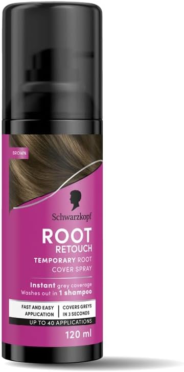 Schwarzkopf Root Retouch Instant Grey Root Coverage Spray - Temporary, Sweat & Rain Resistant, Brown 70G (Pack Of 2)