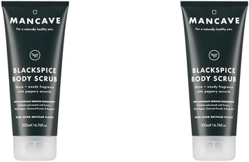 Mancave Blackspice Body Scrub 200Ml For Men, Warm & Woody Aroma, Exfoliate & Cleanse Skin With Pumice And Charcoal Powder Scrub, Natural Formulation, Vegan Friendly, Made In England (Pack Of 2)