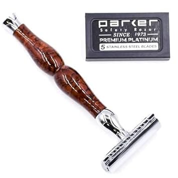 Parker, 45R Heavyweight Double Edge Safety Razor – 3 Piece Design With 4 Inch Handle - Solid Brass Frame For Durability –5 Parker Double Edge Razor Blades Included : Beauty & Personal Care