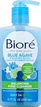 BiorƩ Daily Blue Agave + Baking Soda Balancing Pore Cleanser, Liquid Cleanser For Combination Skin, To Penetrate Pores & Gently Exfoliate Skin, 6.77 Ounce