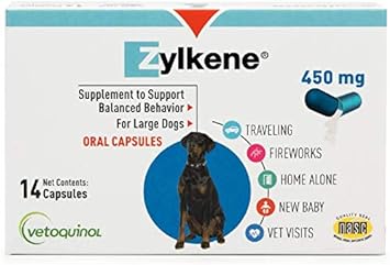 Vetoquinol Zylkene Calming Support Supplement For Large Dogs 33-132Lbs, Helps Promote Relaxation And Reduce External Stress Factors, Daily Behavioral Support And Anxiety Relief For Dogs, 450Mg