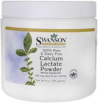 100% Pure & Dairy Free Calcium Lactate 550 Mg 9 Oz (255 Grams) Pwdr