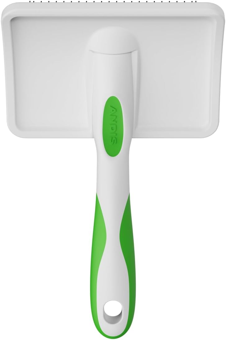 Andis 68540 Self-Cleaning Animal Slicker Brushes with Curved Stainless-Steel Bristles for All Breeds - Reduces Shedding by Up to 90%, Removes Tangles, Dirt & Loose Hair β Large, Green