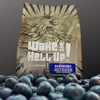 Wake The Hell Up! 12Oz Ultra-Caffeinated Blueberry Ground Coffee, Low Acid, Medium-Dark Roast