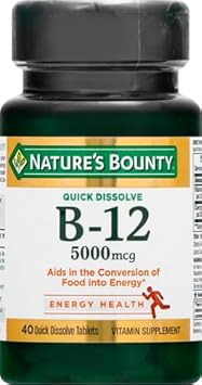 Nature'S Bounty Vitamin B12, Quick Dissolve Vitamin Supplement, Supports Energy Metabolism And Nervous System Health, 5000Mcg, 40 Tablets