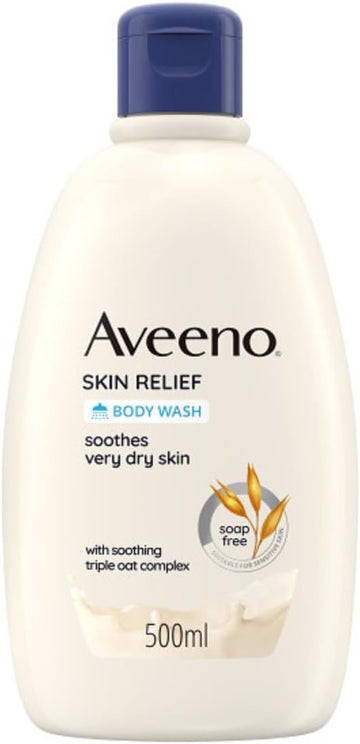 Aveeno Skin Relief Moisturising Body Wash (1X 500Ml), Gentle Cleansing Wash With Soothing Triple Oat Complex, Soap-Free, Unscented For Sensitive And Very Dry Skin