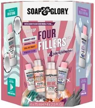 Soap & Glory - The Top Four Fillers Gift Set - Box Of 4 X 75Ml Shower Gel And Bath Milk - Gorgeous Bath And Body Gift Box - Soap & Glory Miniatures Collection – Toiletry Set – Delectable Scents