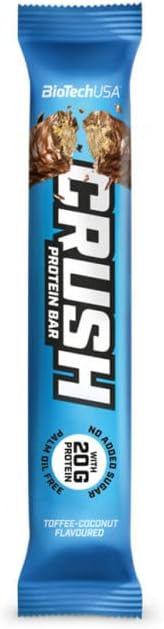 BioTechUSA Crush Bar High Protein Crunchy Chocolate Coated Bar with No Added Sugar 12 x 64g Toffee Coconut